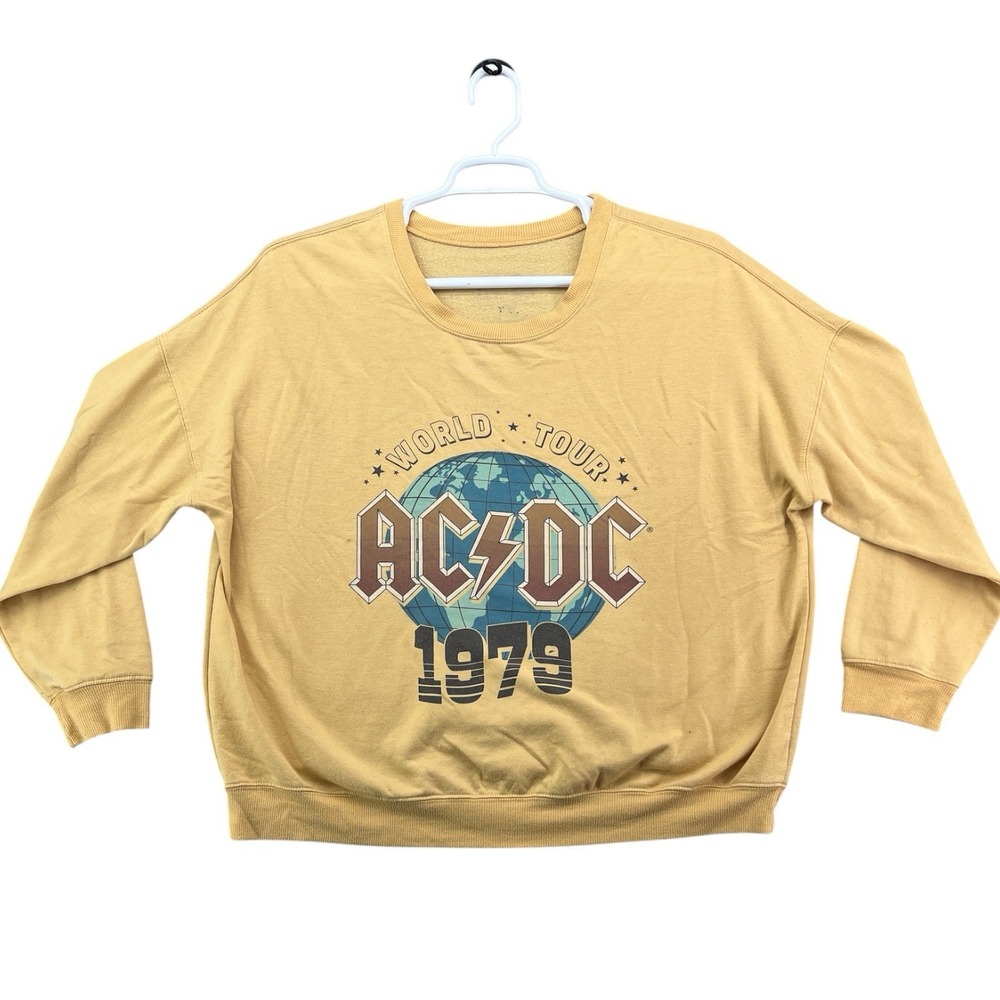 Vintage AC/DC World Tour 1979 Sweatshirt Women's XL Tan Distressed Graphic
